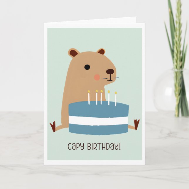 Capy Birthday Funny Punny Capybara and Cake Card (Front)