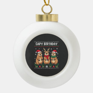 Capy Birthday Ugly Christmas Sweater Capybara   Ceramic Ball Christmas Ornament