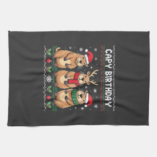 Capy Birthday Ugly Christmas Sweater Capybara   Kitchen Towel