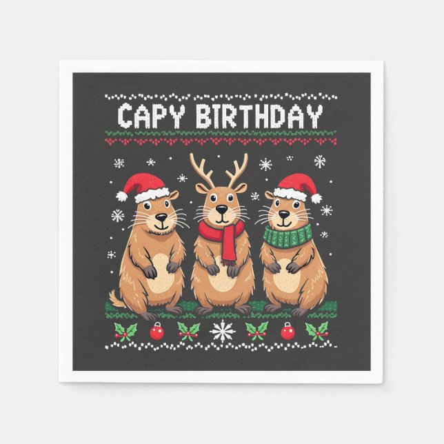 Capy Birthday Ugly Christmas Sweater Capybara   Napkins (Front)