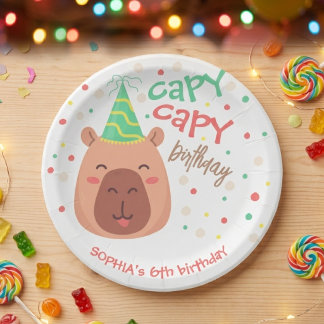Capy capy capybara birthday paper plates