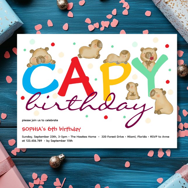Capy capybara birthday invitation (Creator Uploaded)