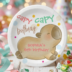 Capy capybara birthday paper plates