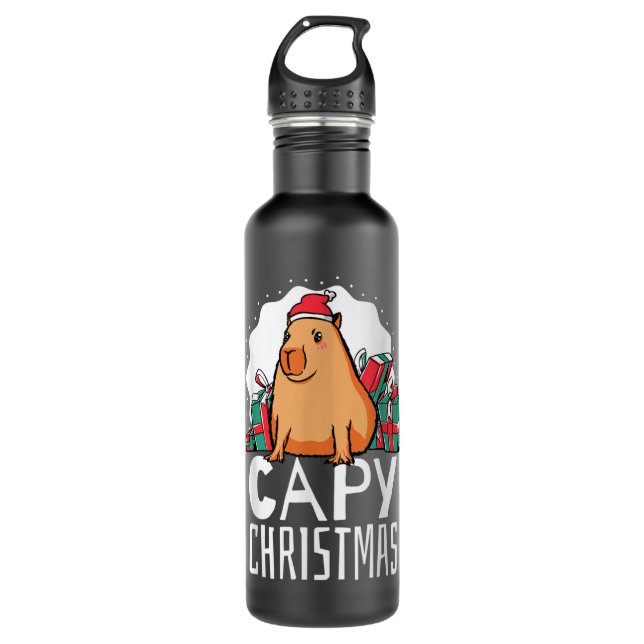 Capy Christmas Capybara  Stainless Steel Water Bottle (Front)