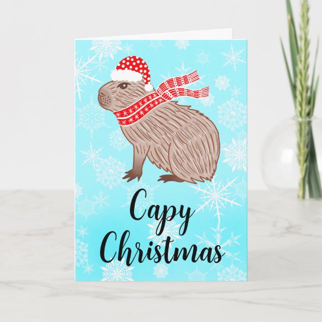 Capy Christmas Funny Capybara Snowflake Holiday Card (Front)
