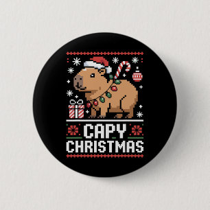 Capy Christmas Funny Capyra Holiday Animal Lovers Button