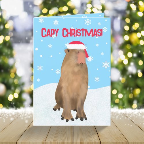 Capy Christmas Funny Cute Capybara Pun Snow Holiday Card