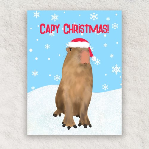 Capy Christmas Funny Cute Capybara Pun Snow Holiday Postcard