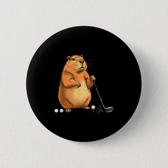 Capy Golf Player Cute Cappy Srts Cartoon Design  Button (Front)
