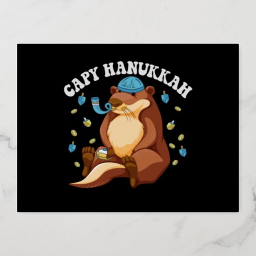 Capy Hanukkah Funny Jewish Capybara Hanukkah Gift Foil Invitation Postcard