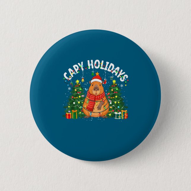 Capy Holidays Capybara Santa Hat Xmas Men Women Ki Button (Front)