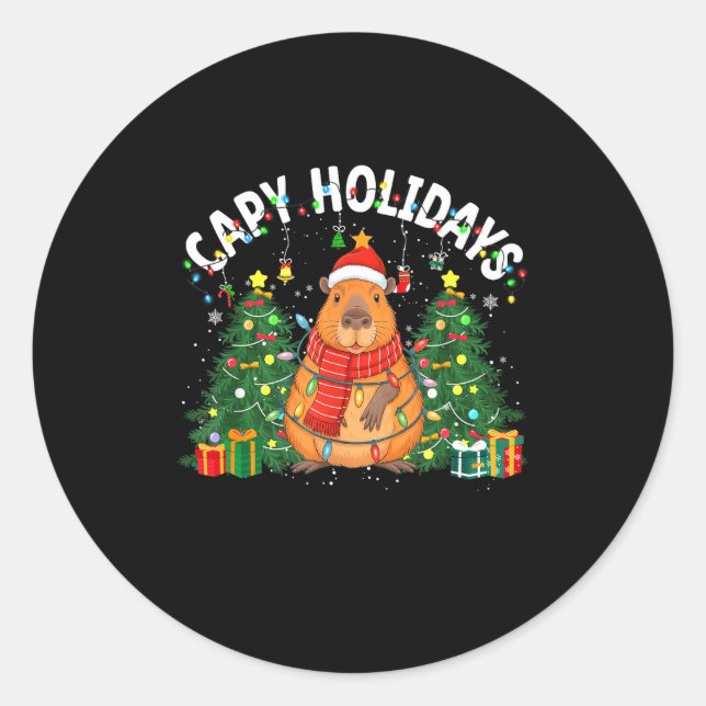 Capy Holidays Capybara Santa Hat Xmas Men Women Ki Classic Round Sticker (Front)