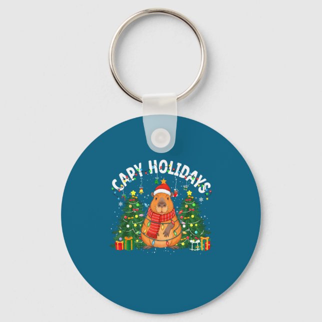 Capy Holidays Capybara Santa Hat Xmas Men Women Ki Keychain (Front)