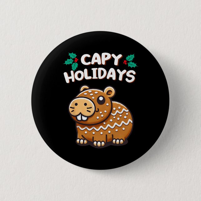 Capy Holidays Christmas Baking Gingerbread Cookie  Button (Front)