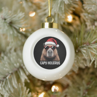 Capy Holidays Christmas Capybara Xmas Santa Hat Ceramic Ball Christmas Ornament