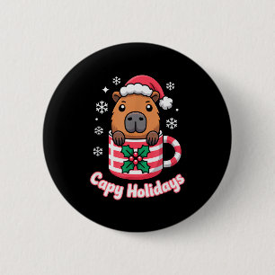 Capy Holidays Cute Capybara Christmas Santa Hat  Button