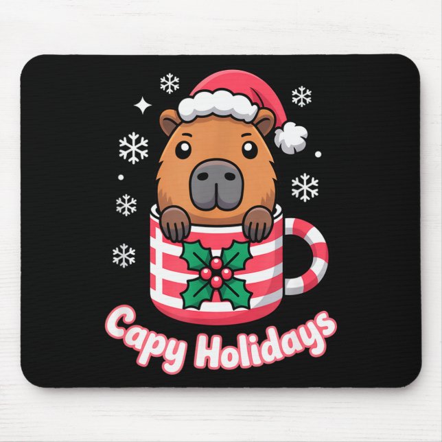 Capy Holidays Cute Capybara Christmas Santa Hat  Mouse Pad (Front)