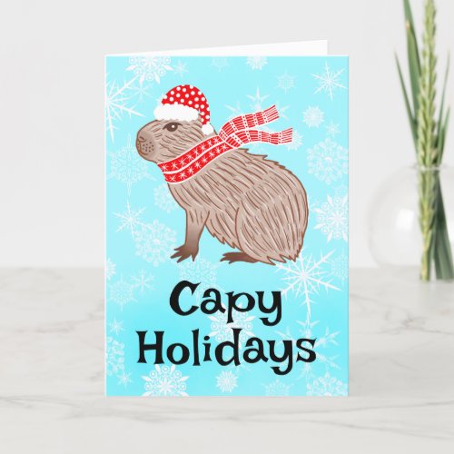 Capy Holidays Funny Capybara Santa Hat Holiday Card