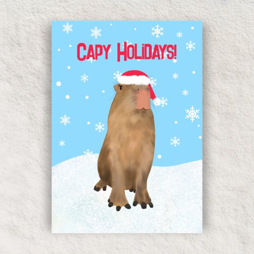 Capy Holidays Funny Cute Capybara Pun Flat  Holiday Card