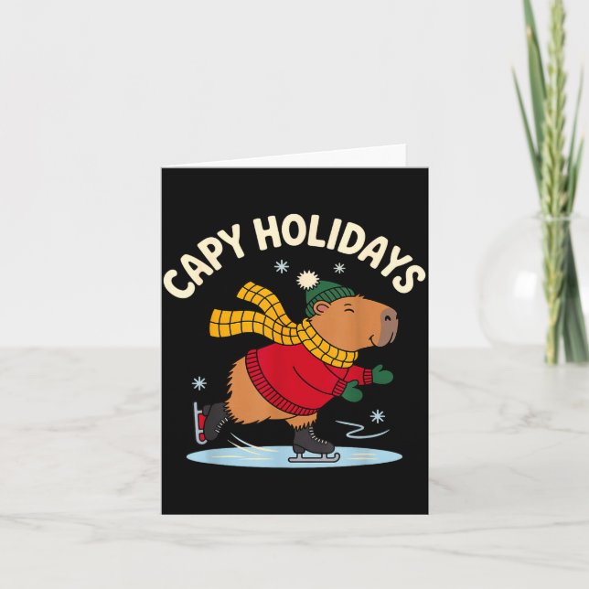 Capy Holidays Ice Skating Capybara Funny Xmas Chri Card (Front)