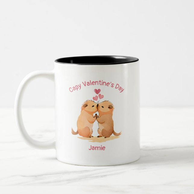 Capy Valentine's Day Capybara Two-Tone Coffee Mug (Left)