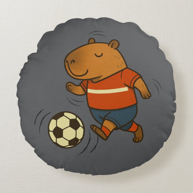 Capyball Champion: The Sporty Capybara Round Pillow (Front)