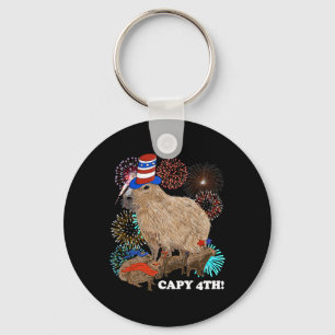 Capybara 4th Of July Patriotic Fireworks Capy Four Keychain