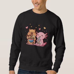 Capybara and Axolotl Kawaii Funny Ramen Boba Capib Sweatshirt