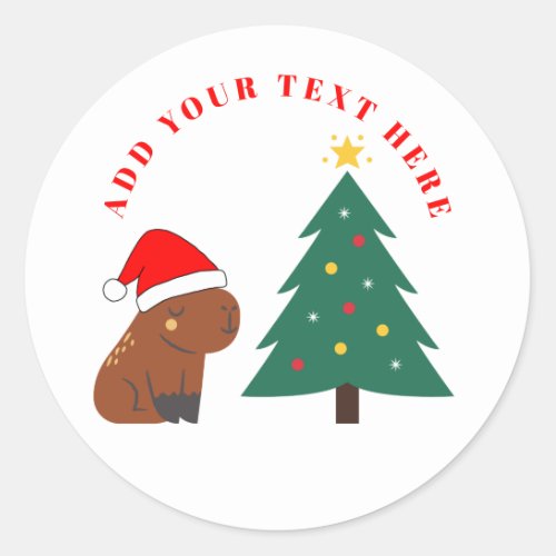  Capybara And Christmas Tree Classic Round Sticker