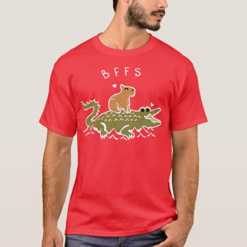 Capybara and Crocodile BFFS Best Friends Forever W T_Shirt