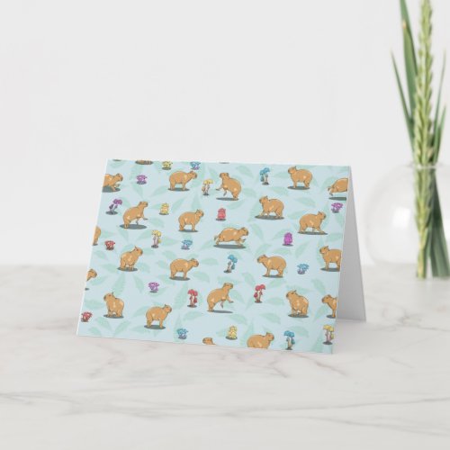 Capybara and mushroom pattern card