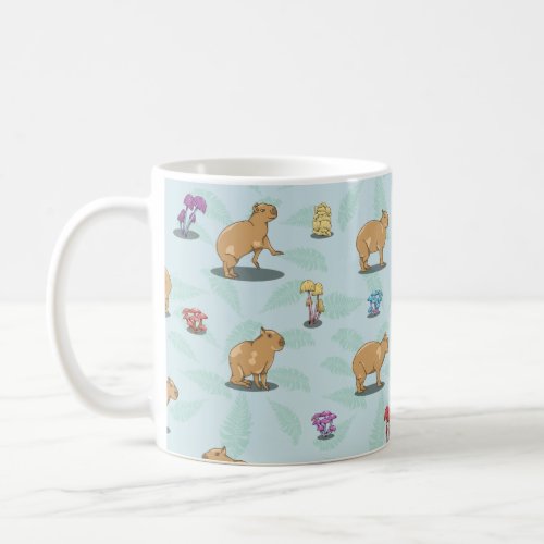 Capybara and mushroom pattern coffee mug