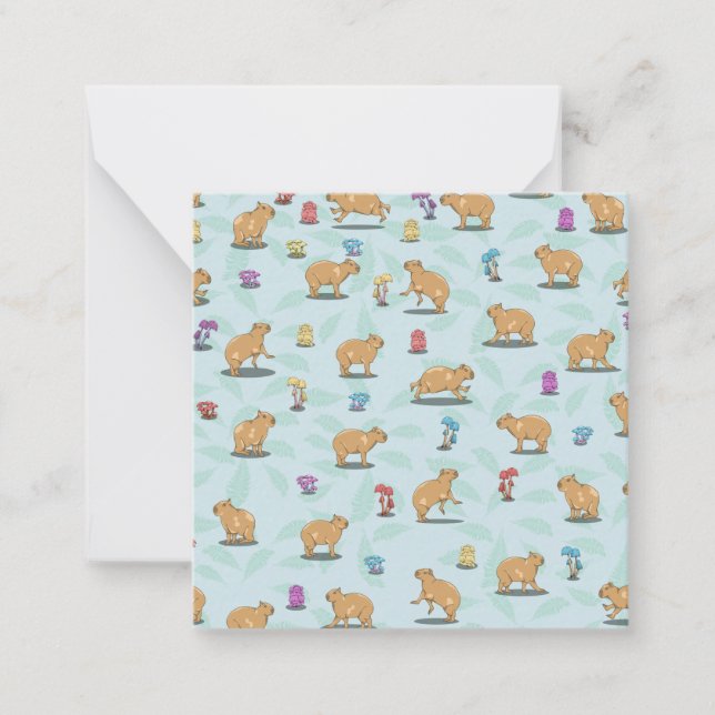 Capybara and mushroom pattern note card (Front)