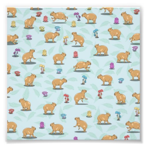 Capybara and mushroom pattern photo print