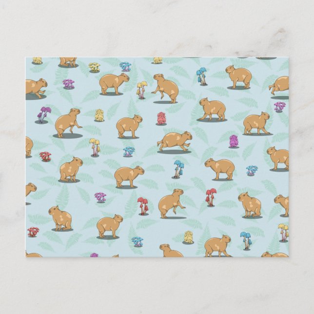 Capybara and mushroom pattern postcard (Front)