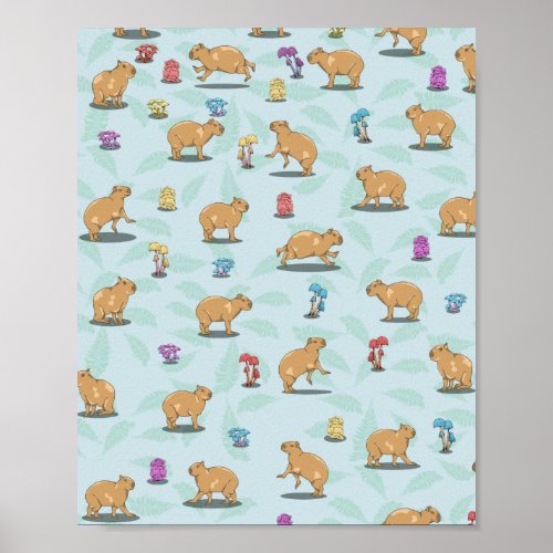 Capybara and mushroom pattern poster