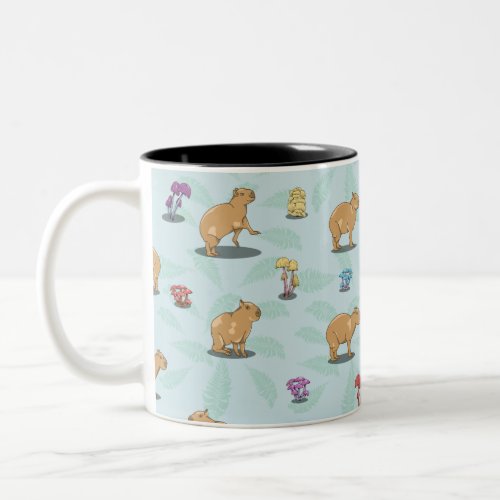 Capybara and mushroom pattern Two_Tone coffee mug