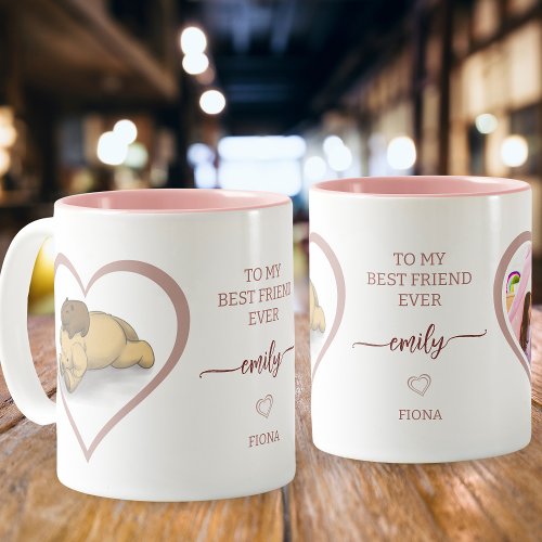 Capybara and Puppy Pink Love Frame Photo Two_Tone Coffee Mug