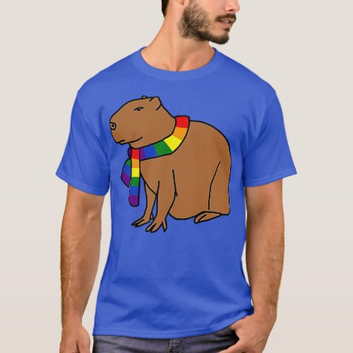 Capybara and Rainbow Pride Flag Scarf T_Shirt