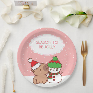 Capybara And Snowman Season To Be Jolly Cute Paper Plates