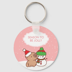  Capybara And Snowman Season To Be Jolly Cute Xmas Keychain