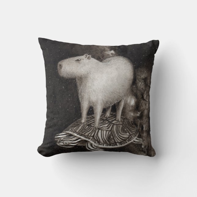 Capybara and terrapin flying through space cushion (Front)