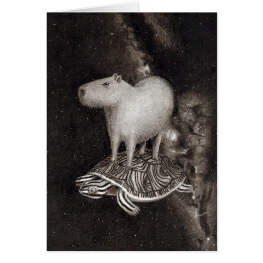 Capybara and Terrapin flying through space drawing Cards (Front)