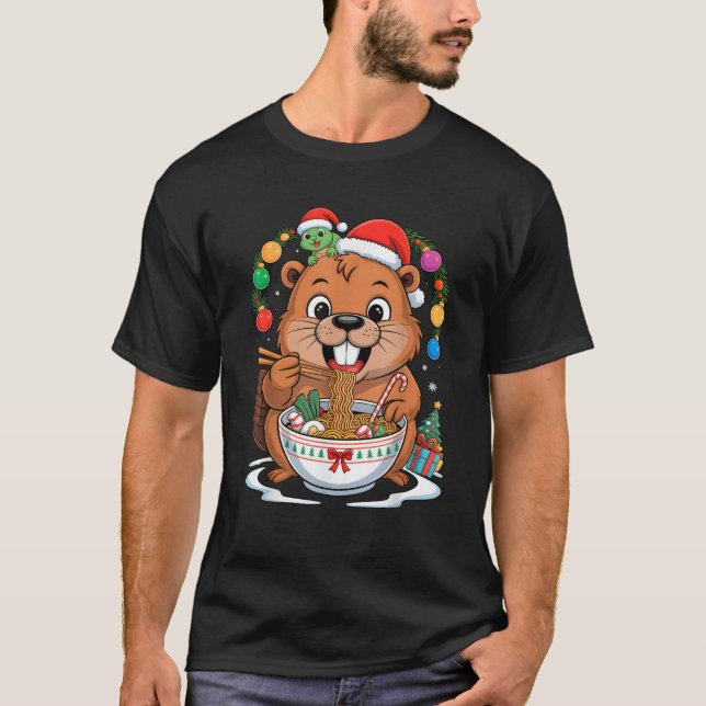 Capybara and Turtle Backpack Ramen Kawaii Xmas Cap T-Shirt (Front)