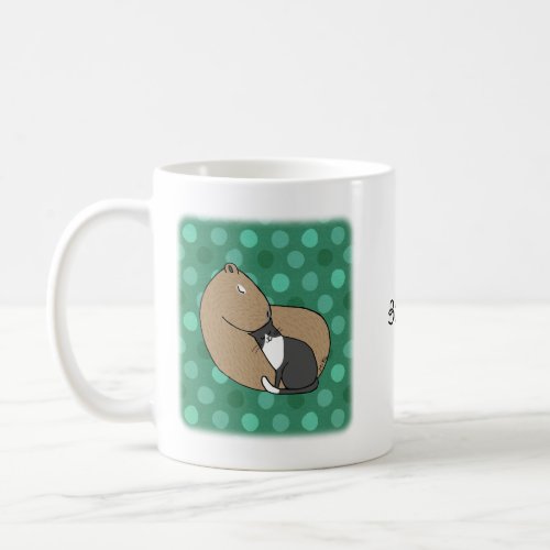 Capybara and Tuxedo Cat Friendship Custom Name Coffee Mug