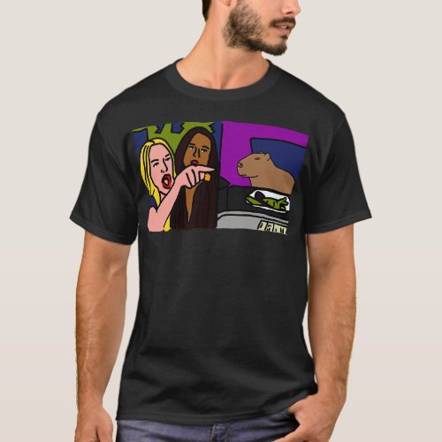 Capybara and Woman Yelling at Cat Funny Memes T_Shirt