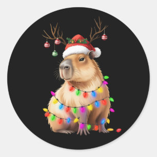 Capybara Animal Lover Christmas Lights Cappy Xmas Classic Round Sticker