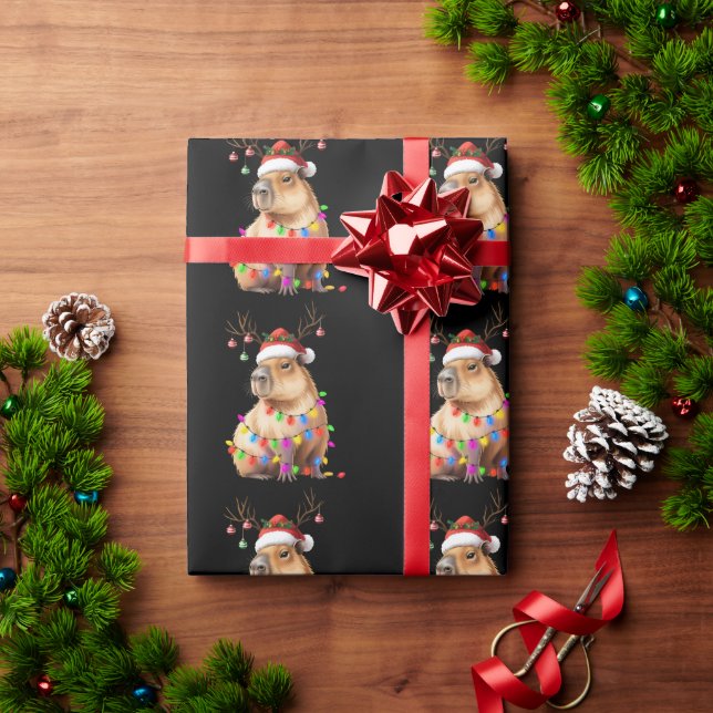 Capybara Animal Lover Christmas Lights Cappy Xmas Wrapping Paper (Holiday Gift)