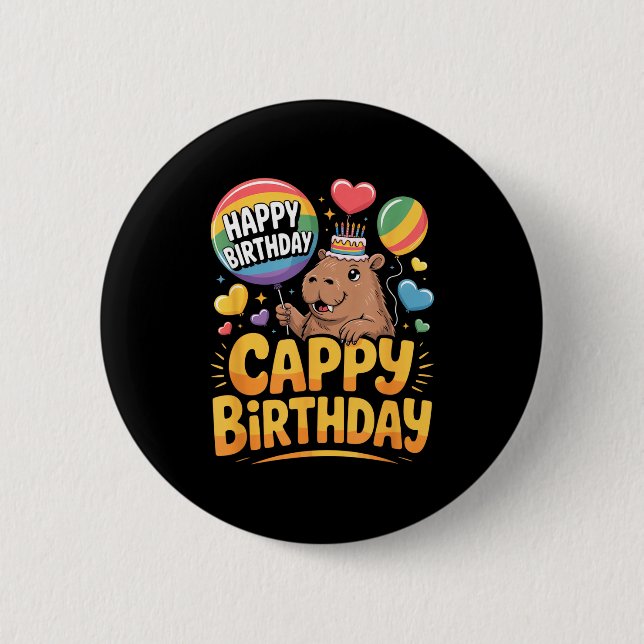 Capybara Animal Lover Fun Cappy Birthday Party Sup Button (Front)