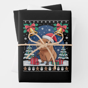 Capybara Animal Lover Xmas Gift Ugly Capybara Wrapping Paper Sheets